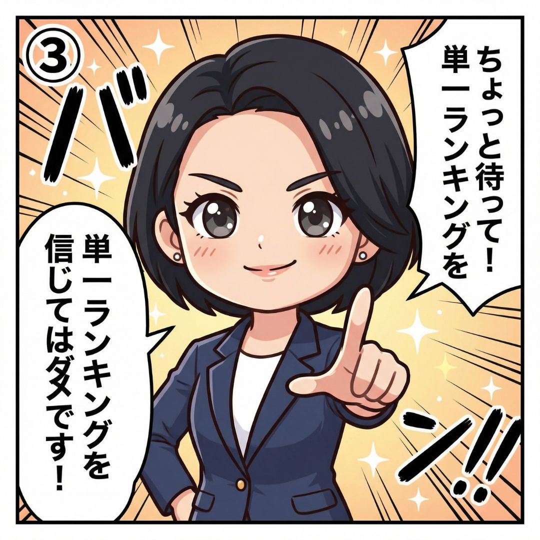 中小企業診断士のコンサルタントが「単一ランキングを信じてはダメ」と指摘する漫画イラスト